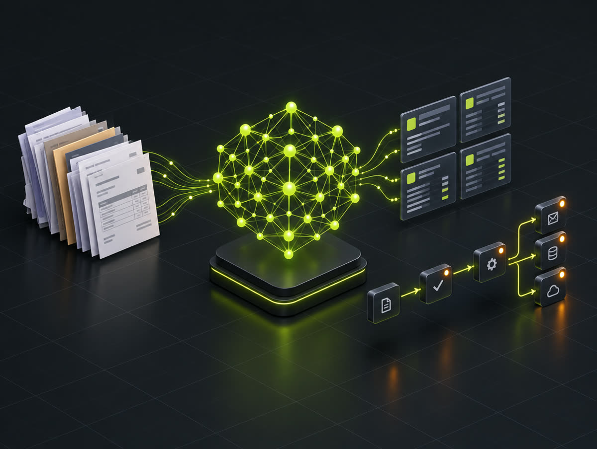 Una red neuronal convierte documentos en datos estructurados y flujos automatizados.